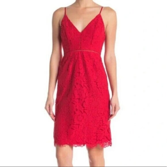 ASTR The Label Womens Red Lace V-Neck Sheath Cocktail Sleeveless Dress Sz Medium - Picture 1 of 7
